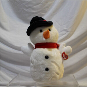 ty Beanie Buddy 12" Snowball the Snowman with Red Scarf Black Hat 2001 Vintage